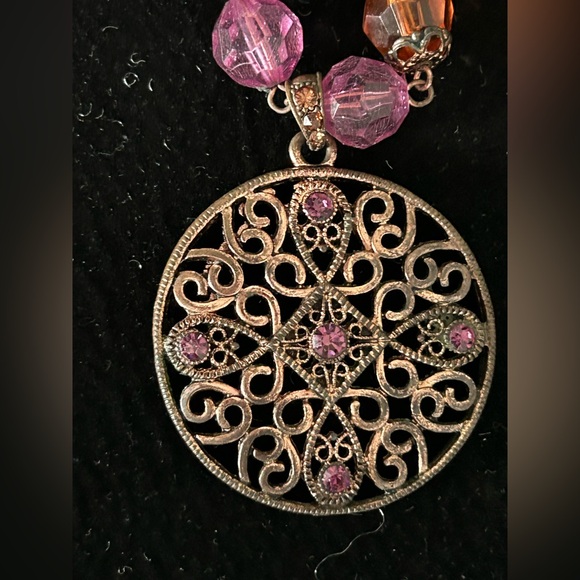 1928 2-piece statement necklace and dangle earrings set in pink crystal - Picture 8 of 8